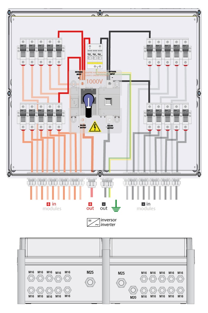 CAJA CONEXIÓN PV 7 STRINGS - FUS 15A -SECCIONADOR 160 + PROTECTOR SOBRETENSIONES