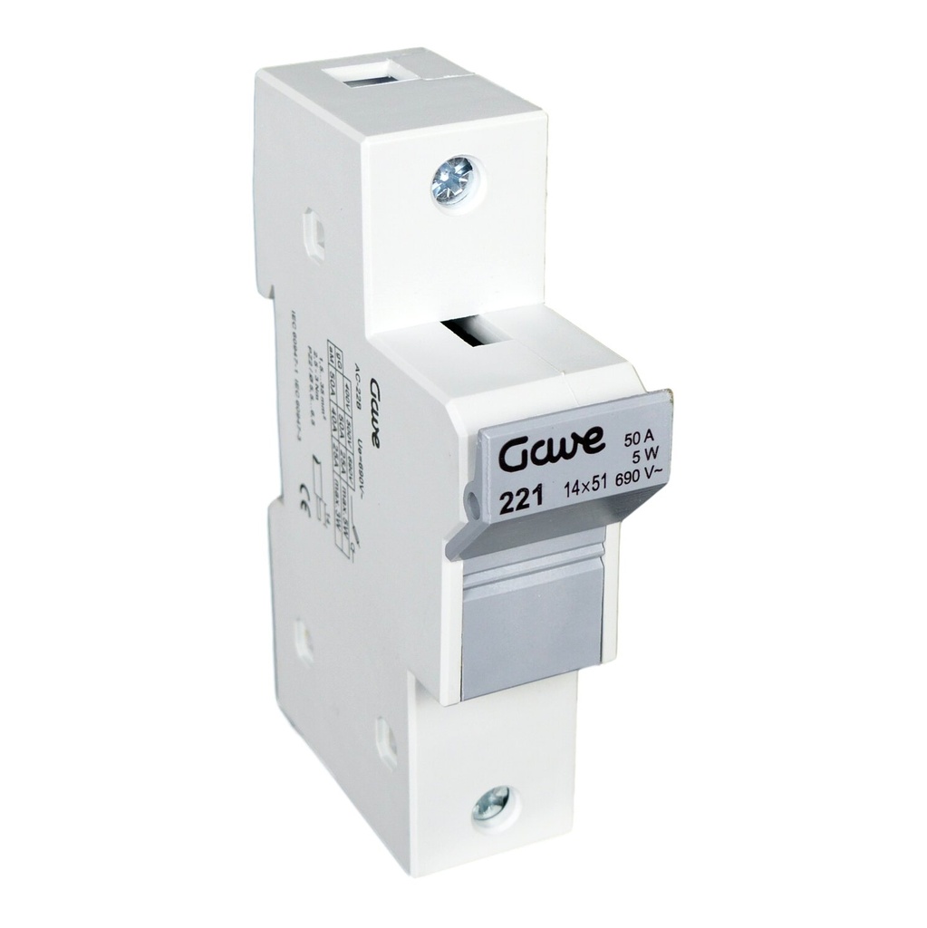 PORTAFUSIBLE GAVE 14X51 1P 50A.RAIL DIN