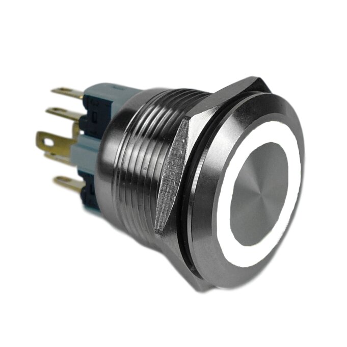 PULSADOR ANTIVANDÁLICO LUMINOSO BLANCO GAVE 24V - CONTACTO MOMENTÁNEO 1NO+1NC