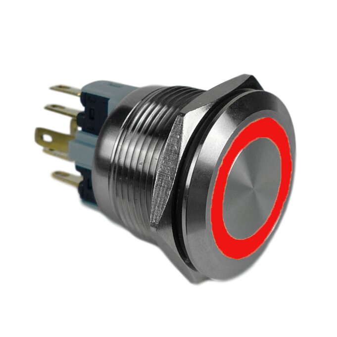 PULSADOR ANTIVANDÁLICO LUMINOSO ROJO 24V - CONTACTO MOMENTÁNEO 1NO+1NC