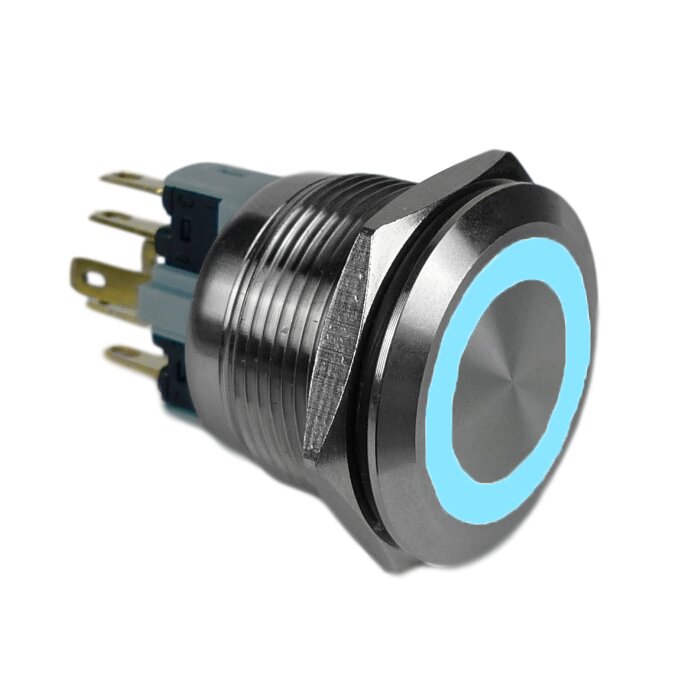 PULSADOR ANTIVANDÁLICO LUMINOSO AZUL 24V - CONTACTO MOMENTÁNEO 1NO+1NC