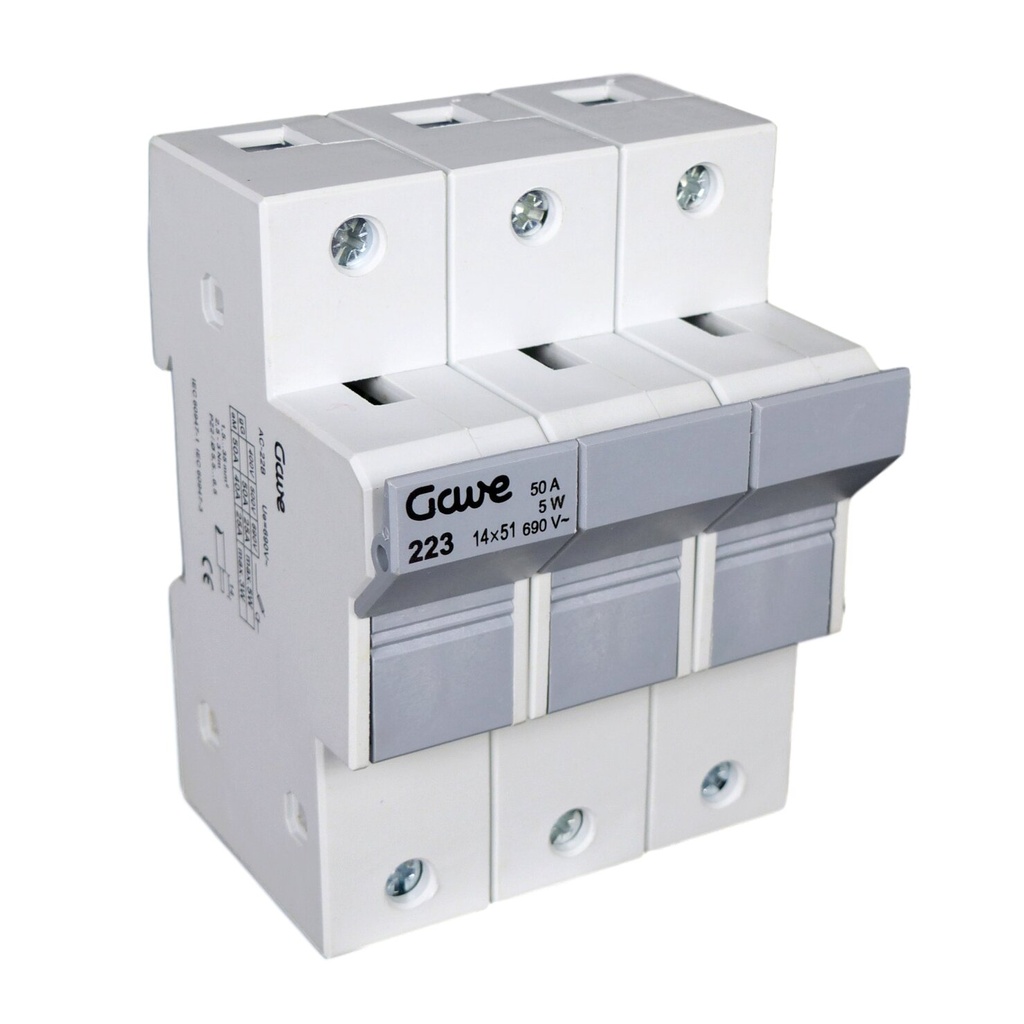 PORTAFUSIBLE GAVE 14X51 3P 50A.RAIL DIN