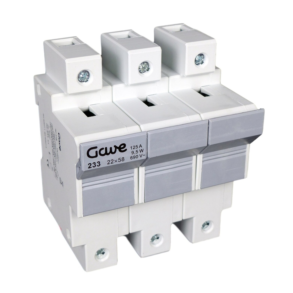 PORTAFUSIBLE GAVE 22X58 3P 100A.RAIL DIN