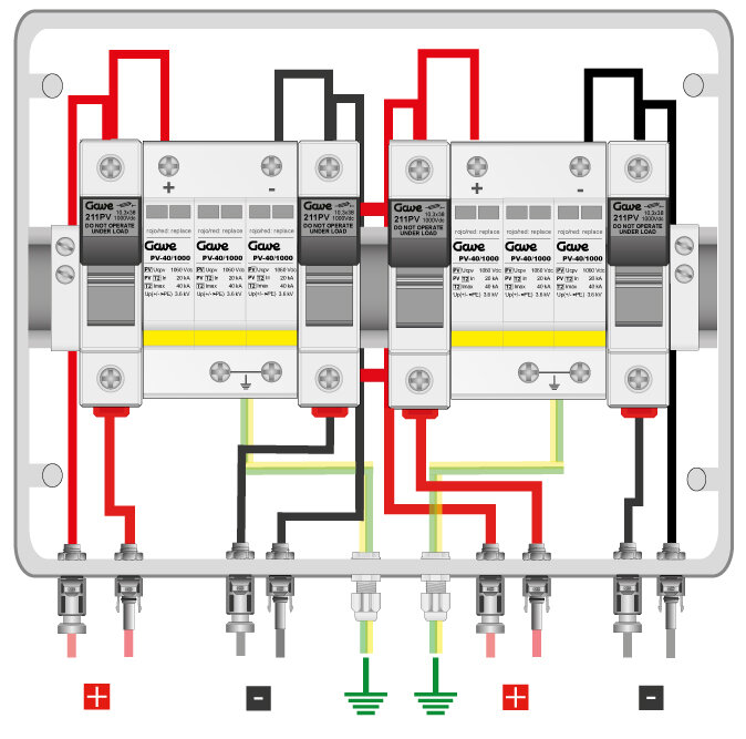CAJA MODULAR CONEXIÓN MC4 2MPPT - 1STR.FUS 12A - SIN SECCIONADOR + PROTECTOR SOBRETENSION II