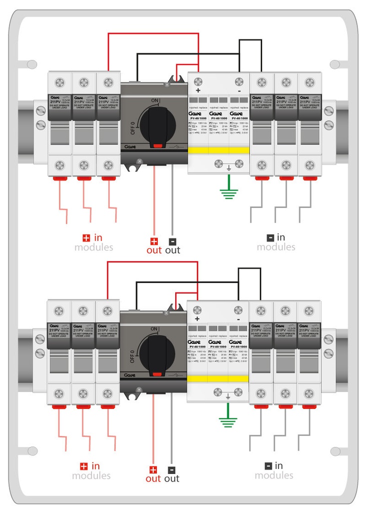 CAJA MODULAR GAVE CONEXIÓN PV 2MPPT - 3STR.FUS 12A + PROTECTOR SOBRETENSION II