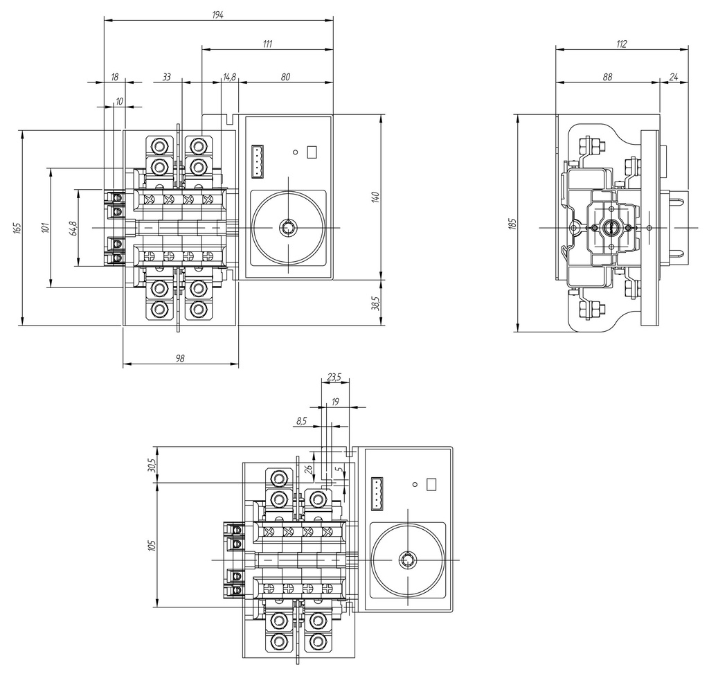 CONMUTADOR  MOTORIZADO ENTRADA INFERIOR 1-0-2 2P 160A. 12V DC