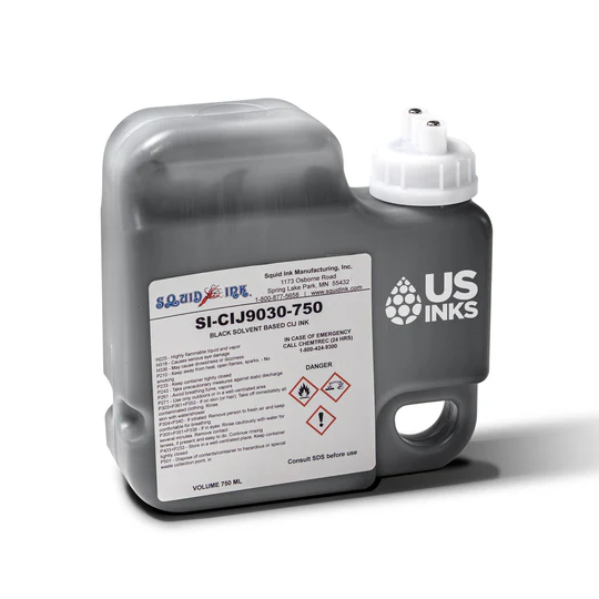Tinta negra CIJ 9030-750, a base de MEK, ultra premium para codificación de barras y productos con condensación o recubrimientos aceitosos